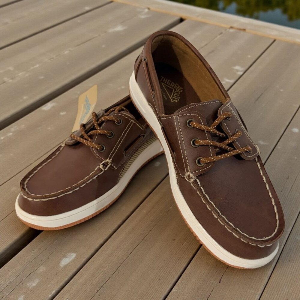 Thereabouts Boys Tan Boat Shoes 3M Synthetic Leather Casual Deck Style